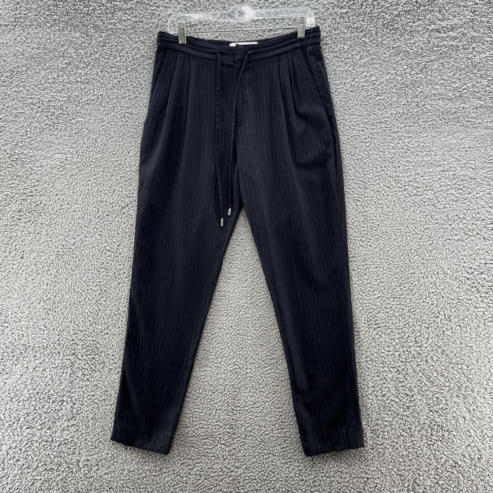 Derek Lam Pants Womens 6 Black Pinstripe Wool Tapered Pleated Dress Career